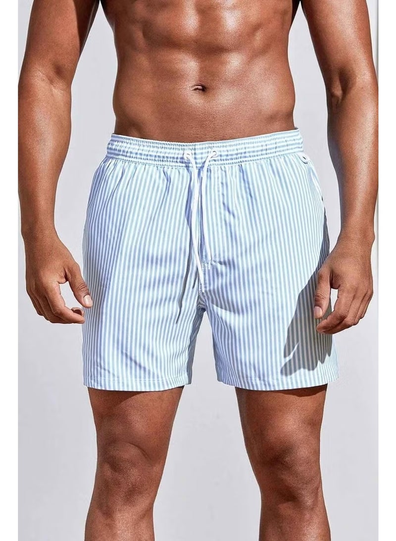 Angelsin Men's Basic Standard Size Thin Striped Printed Swimsuit with Pocket Swim Shorts - Image 2